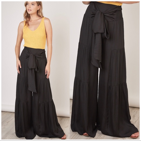Boutique Pants - Sale TIERED WIDE LEG PANTS with a SASHED WAIST
